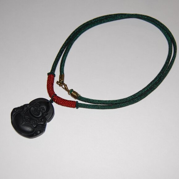 Buddha Necklace,Onyx Stone Buddha Necklace,Onyx Buddha Pendant Cord Necklace - Picture 3 of 4